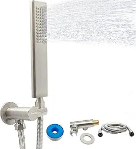 Solid Brass Handheld Shower Head Arc Design High Pressure Brushed Nickel Hand Shower Wand with Adjustable Supply Elbow Wall Connector Shower Holder and 59 Stainless Steel Hose Set
