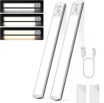 Joyzy 2 Pack Rechargeable Under Cabinet Lighting Battery Operated Closet Light,92 LED Motion Sensor Indoor, Dimmable Step Night Light Counter Lights, Wireless Sink Lighting Lamp Stove Hallway