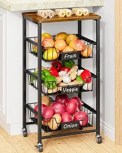Giwil 4-Tier Fruit Vegetable Storage Cart Rolling Kitchen Cart with Drawer