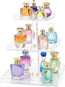 YAGELI 3-Tier Perfume Organizer Stand for Vanity - Large Clear Acrylic Display & Storage for Bathroom Countertop, Dresser | Makeup, Jewelry Holder with Non-Slip Base