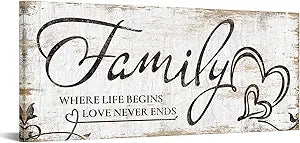 KREATIVE ARTS Large Home Family Wall Decor Rustic Home Sign Inspirational Quotes - Where Life Begins & Love Never Ends Canvas Wall Art Prints for Bedroom Living Room Kitchen 20x48 Inches