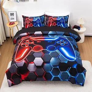 NTBED Queen 3 Pieces Game Comforter Set for Boys Girls Kids Gaming Lightweight Microfiber Gamer Bedding Sets Red Blue