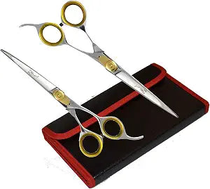 Sharf Professional Pet Shears Kit: Gold Touch Dog Grooming 7.5 Inch Curved Shear & 7.5 Inch Straight Scissors | Must-Have Groomers & Home Groomer Scissors Set