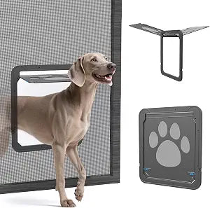 Large Dog Door for Screen Door, 12"14" Pet Screen Door Magnetic Closure Dual-Side Lockable Pet Door for Medium to Large Dogs, Easy to Install, Black