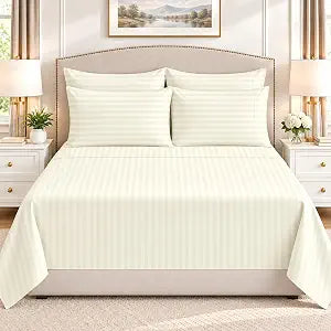 Mattress-Homes 6 Piece Cal-King Sheet Set, Ivory Stripe