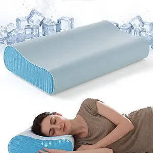 Cervical Neck Pillow for Neck Pain Relief, Odorless Memory Foam Pillow with Adjustable 2 Heights, Medium Firm Support, Cooling Breathable Pillow, for Side, Back & Stomach Sleepers, Standard(Blue)
