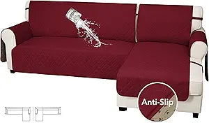Easy-Going Waterproof Sectional Couch Covers with Chaise 2-Piece Non Slip L Shape Sofa Cover for Dogs Leakproof Furniture Protector Cover with Adjustable Strap for Pets (X-Large, Christmas Red)