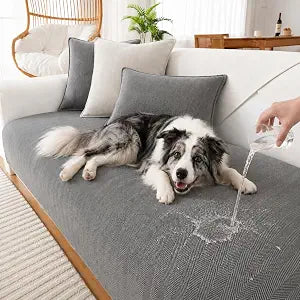 FUNNY FUZZY Couch Cover for Dogs, Non-Slip Washable Couch Protector | Soft Chenille Herringbone, Waterproof & Breathable, AllSeason, ClawResistant. Perfect for Pet Homes (Gray, 35.4" x 70.9")