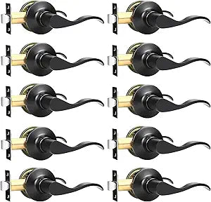 GOBEKOR 10 Pack Black Passage Lever Handle Interior Door Levers Hallway Closet Door Handles Wave Door Lock Keyless Lever Door Handles
