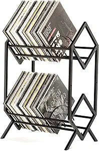 RUILALIFE 2-Tier-Vinyl-Record-Storage-Holder With Dividers, 200 LPs Albums Storage Rack Shelf, Steel Music Records Display Shelf Organizer For Book, Magazine, Files