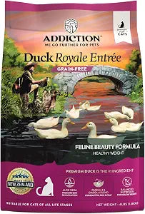 Addiction Duck Royale Cage-Free New Zealand Duck Recipe Feline Beauty Blend - Complete & Balanced - Gentle on Digestion - Grain-Free Dry Cat Food for All Life Stages 4lbs