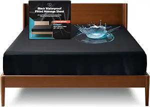 Extreme Waterproof Fitted Sheet, Queen, Full-Coverage Sides, 14'' Deep Pocket, Black Mattress Protector for Massage Oil, Water & Silicone Products, Stain-Proof, Noiseless, Hypoallergenic