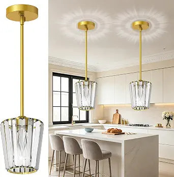 2 Pack Crystal Pendant Lights, Hanging Ceiling Lamp with Adjustable Height, Modern Pendant Lighting for Kitchen Island, Dining Table, Hallway