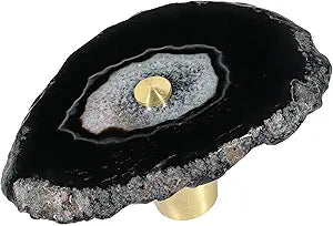 Sportmusies Pack of 4 Agate Stone Cabinet Knobs with Screws, Irregular-Shaped Agate Slices Brass Pull Handle Knobs Set for Closet Drawer Dresser Cupboard, Black