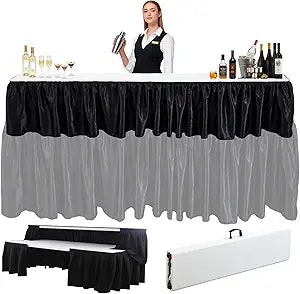 Vercraft Portable Bar Top Riser Tables Folding Bar Riser Mobile Table Foldable Portable Risers with Skirt for Events Wedding Banquet Home Party Picnics (Table Not Included)(Black Skirt,8 ft,White)