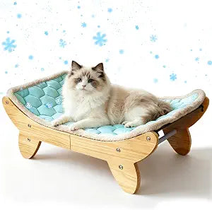 SZEE Elevated Cat Bed, Wooden Raised Cat Bed with Ice Cooling Mat | Support Up to 80 LBS, 6 7/16" Off the Ground for Air-flow & Moisture-proof, Indoor & Outdoor Use