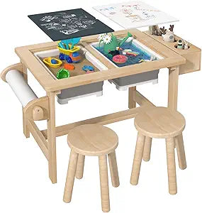 Sensory Table for Toddlers Kids Sensory Bin Table with 2 Sensory Bins and Double-Sided Board, Birthday Gifts for Boys and Girls