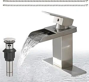 Brushed Nickel Bathroom Faucet Waterfall Bathroom Vanity Sink Faucet