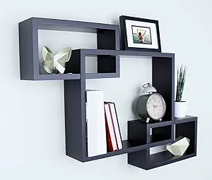 Ballucci Wooden Interweave Floating Wall Mounted Shelves, Horizontal and Vertical Display Storage Shelf for Living Room Bedroom Entryway Hallway Bathroom, 26" x 18", Black