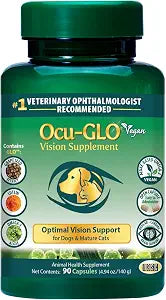 Ocu-GLO Vegan Capsules - Vision Supplement for Dogs & Mature Cats - Formulated with Lutein, Algae Based Omega-3 Fatty Acids, Grape Seed Extract & Antioxidants to Promote Eye Health - 90 ct