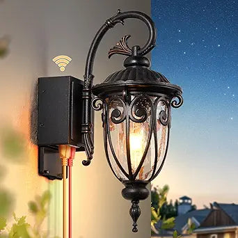 18.6" H Porch Light with GFCI Outlet, Dusk to Dawn Outdoor Light with Outlet, Bronze Waterproof Outdoor Light Fixture, 100% Aluminum Front Porch Lantern for House, Garden, Doorway, Garage,