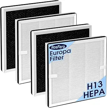 Europa Air Filter Compatible with Afloia Europa Air Purifiers, 3-in-1 High Efficiency Replacement Filter, Activated Carbon for Hair,Dander,Odor,Dust,Smoke and Pollen, 4 Pack