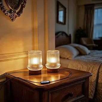 Crystal Night Light, Plug-in Powered Warm Lamp,4 Brightness Levels,Three Timing Modes,Exquisite Decorative Night Lighting for Bedroom, Nightstand,Desk,Indoor(2PCS) (Tower-Shaped Stripes)