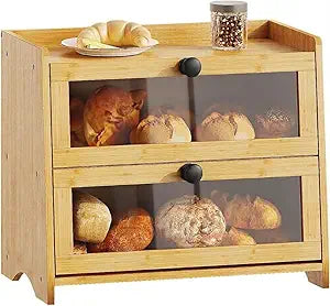 BAMBANG Bread Box for Kitchen Countertop, Extra Large Bamboo Bread Storage Container for Homemade Bread, Double Layer Sourdough Breadox, Bread Bin Organizer for Counter Cabinet Pantry, Natural