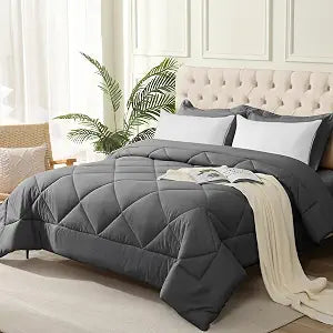 JOLLYVOGUE King Comforter Set with 2 Pillows, 5 Pieces Ultra-Soft Bedding Comforter Sets for All Season, Luxury Bed in a Bag King with Comforter, Pillow Shams and 2 Queen Pillows, Dark Gray, King