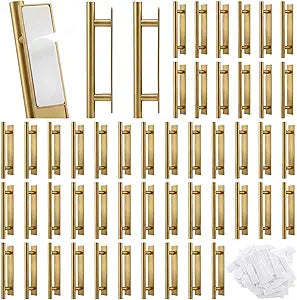 Barydat 50 Pack Self Stick Push Pull Helper Stick on Drawer Pulls ABS Plastic Adhesive Door Cabinet Handles Peel Sticks Cabinet Handles for Kitchen Sliding Door Furniture(Gold)