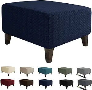 MAXIJIN Jacquard Ottoman Cover Slipcovers Folding Storage Stool Furniture Protector Cover Soft Thick Rectangle Foot Rest Slipcover with Elastic Bottom (Ottoman Large, Navy Blue)