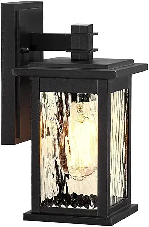 Outdoor Wall Lights Waterproof Black Exterior Llighting Fixtures with Water Ripple Glass 12 Inch Height Porch Lights Outdoor Anti-Rust Aluminum Material and E26 Socket