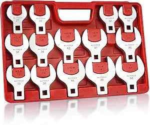BILITOOLS 14-Piece Jumbo Crows Foot Wrench Set, 1/2" Drive Big Crowfoot Wrench, Metric, 27-50 mm, CR-V Steel