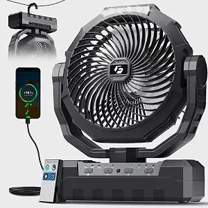 FRIZCOL 3-in-1 Camping Fan - Portable Fans Rechargeable - 24000mAh Battery Powered Fan with Light for Indoor, Outdoor, Tent, Travel, Fishing, Jobsite, Gifts for Men Dad Him Black Coal