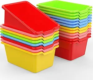 20 Pcs Plastic Book Bins Classroom Small Cubby Bins Stacking Bins Office Kids Storage Container Desk Organizer Basket for Home Nursery Playroom Classroom (20)