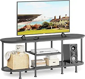 TV Stand for Entertainment Center - TV Stands Table for Living Room - Small TV Console Table for Bedroom - Metal Television Stand with Storage Shelf - Black