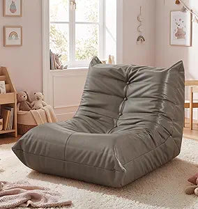 Hobestluk Bean Bag Chair for Teens Toddler Bean Bag Chair with Memory Foam Filler Leather Beanbag with Spacious Design Bean Bag Couch for Reading Gaming Relaxing (Grey, Medium)