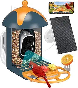 Smart Bird Feeder with Camera Outdoor Birdhouse: AI Identifies 11000+ Species, 2K HD with Arrival Alerts, Attracts Hummingbirds, Dual Squirrel-Proof, Solar Powered, Gifts for Bird Lovers Mom Dad(Blue)