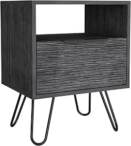 Tuhome Augusta Nightstand, Single Door Cabinet, Hairpin Legs -Smokey Oak