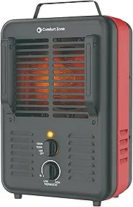 Comfort Zone 1500W Milkhouse Style Electric Utility Heater Γ Portable Workshop & Garage Space Heater with Adjustable Thermostat, 2 Heat Settings & Fan Γ All-Metal Heavy-Duty Design Γ Yellow/Black