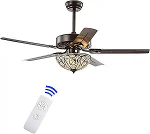 JONATHAN Y 48" Oil Rubbed Bronze 3-Light Wrought Iron LED Ceiling Fan with Remote, Traditional Glam Crystal Accents, 5 Reversible Blades, LED Bulbs Included JYL9704A