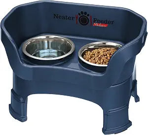 Neater Feeder Deluxe Mess-Proof Elevated Dog Bowls for Medium Dogs (1940 lbs), 2 Height Adjustable (10 & 12.5) No-Spill Raised Dog Bowl Stand, Stainless Steel Food Bowl Set, Made in USA, Dark Blue