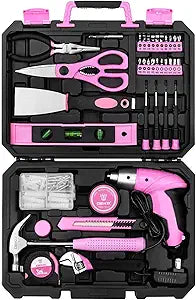 DEKOPRO Pink 98 Piece Tool Set,General Household Hand Tool Kit with Plastic Toolbox Storage Case