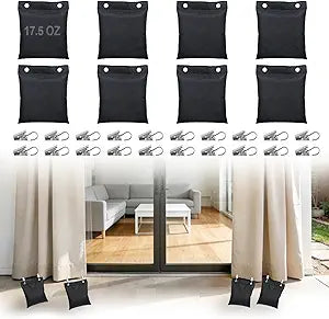 Apipi Pre-Filled 17.6 oz Outdoor Curtain Weights- 8 Pack Wind Resistant Oxford Weight Bags with Glass Beads Filling & Stainless Steel Clips, Heavy Duty Drapery Weights for Patio/Gazebo (5" 6")