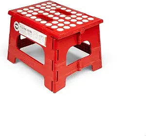 Kikkerland Rhino Foldable Step Stool Holds Adults up to 300 Lbs, Best for Kitchen & Bathroom Collapsible, Portable, Lightweight Stepping Stool with Sturdy, Non-Slip Design Red, 8