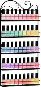 ERYTLLY Wall Mounted Nail Polish Rack, Rectangle Nail Storage Organizer, Salon Shelf Organizer (Black)