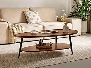 Saint Mossi Oval Wood Coffee Table, Mid-Century Modern Coffee Table, Double Layer Center Table for Living Room, D47xW23.6xH15, Espresso
