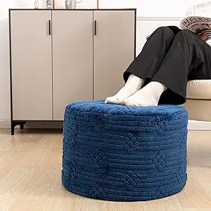 Asuprui Pouf Ottoman Foot Rest Plush Round All-in-one Foam Stool for Cozy Lounging, Floor Pouf & Chic Decor (Navy Blue)