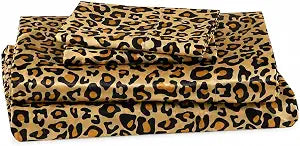 Beatrice Home Fashions 100% Polyester Satin King Sheet Set, Leopard