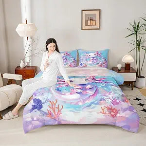 Erosebridal Teen Girl Axolotl Twin Bedding Sets Kids Cute Axolotl Comforter Set Cartoon Ocean Sealife Quilt Duvet Set Kawaii Salamander Bedding Collections